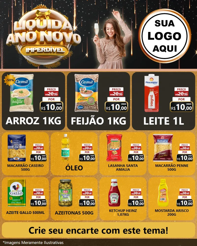 Modelo de Rede Social para Feed Instagram com o tema Liquida Ano Novo Imperdível para Supermercado