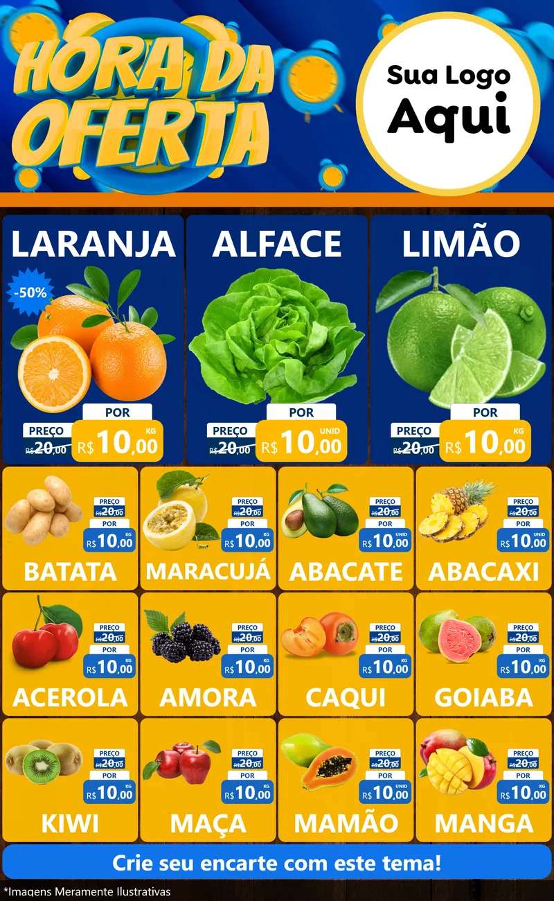 Modelo de Encarte para Encarte Grande com o tema Hora da Oferta para Hortifrúti