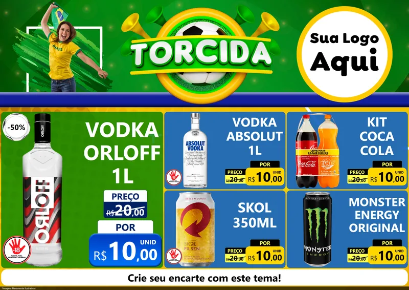 Modelo de Encarte para Encarte A4 Horizontal com o tema Torcida para Distribuidora de bebidas