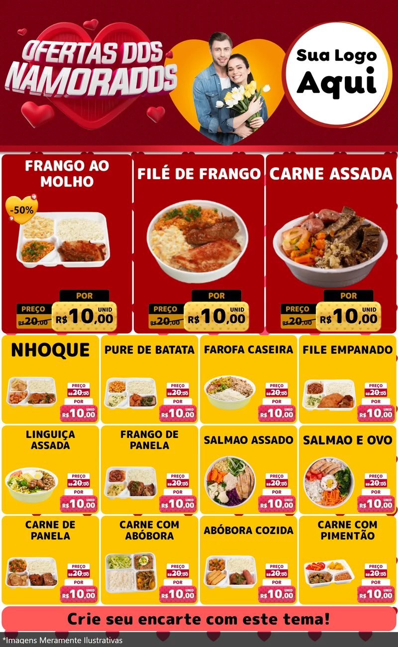 Modelo de Encarte para Encarte Grande com o tema Ofertas Dos Namorados para Restaurante