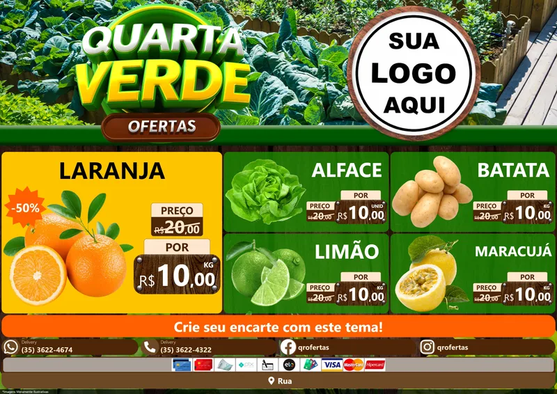 Modelo de Encarte para Encarte A4 Horizontal com o tema Quarta Verde Ofertas para Hortifrúti