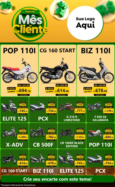 Modelo de Encarte para Encarte Grande com o tema Especial Mês do Cliente para Concessionaria de Motos