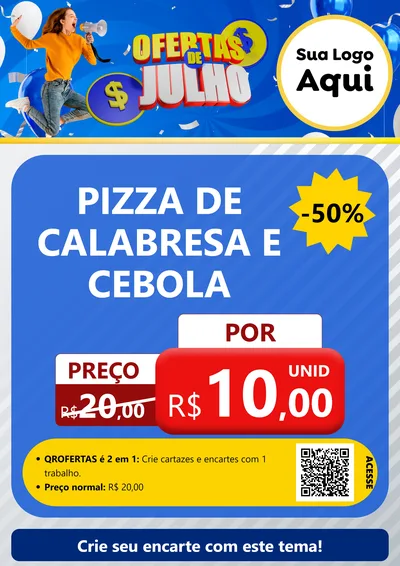 Modelo de Cartaz para Cartaz A4 Vertical com o tema Ofertas de Julho para Pizzaria