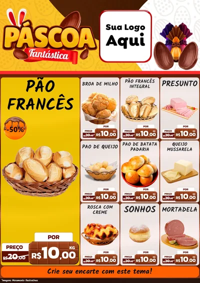 Modelo de Encarte para Encarte A4 Vertical com o tema Páscoa Fantástica para Padaria
