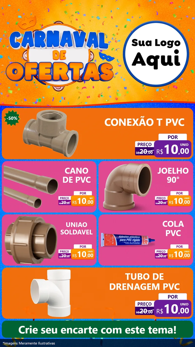 Modelo de TV para TV Vertical com o tema Carnaval de Ofertas para Tubos e conexões