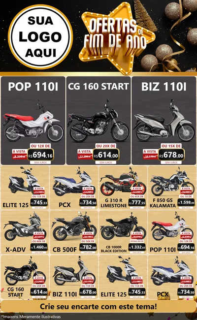Modelo de Encarte para Encarte Grande com o tema Ofertas de Fim de Ano para Concessionaria de Motos