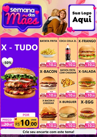 Modelo de Encarte para Encarte A4 Vertical com o tema Semana das Mães para Hamburgueria