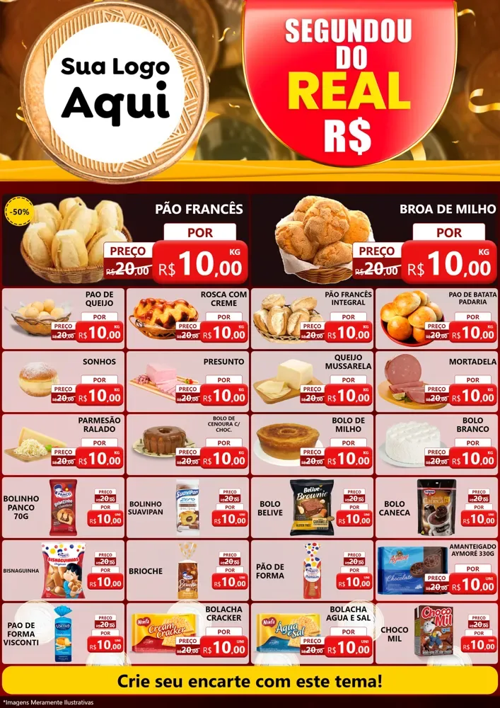 Modelo de Encarte para Encarte A4 Vertical com o tema Segundou do Real para Padaria