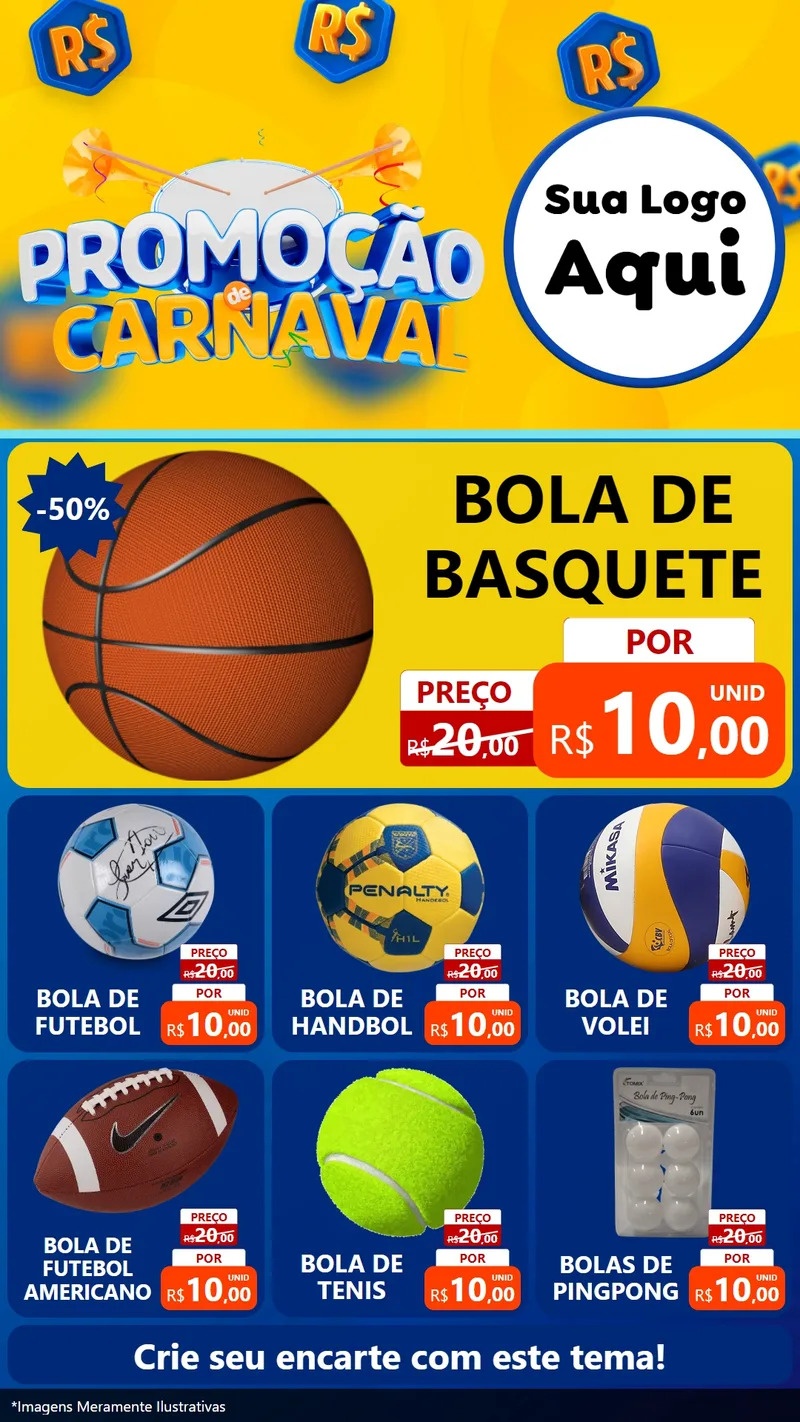 Modelo de Rede Social para Stories com o tema Promoção de Carnaval para Artigos Esportivos