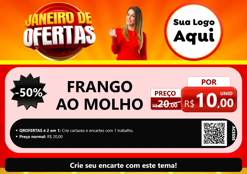 Modelo de Cartaz para Cartaz A4 Horizontal com o tema Janeiro de Ofertas para Restaurante