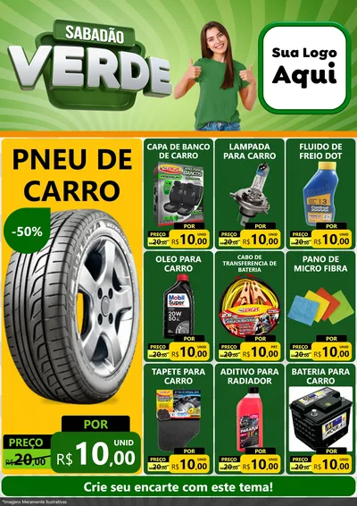 Modelo de Encarte para Encarte A4 Vertical com o tema Sabadão Verde para Auto peças