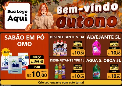Modelo de Encarte para Encarte A4 Horizontal com o tema Bem-vindo Outono para Produtos de Limpeza