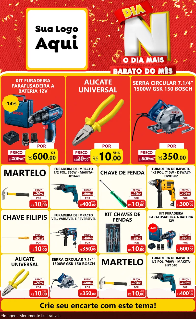 Modelo de Encarte para Encarte Grande com o tema Dia N o Dia Mais Barato do Mês para Maquinas e Ferramentas