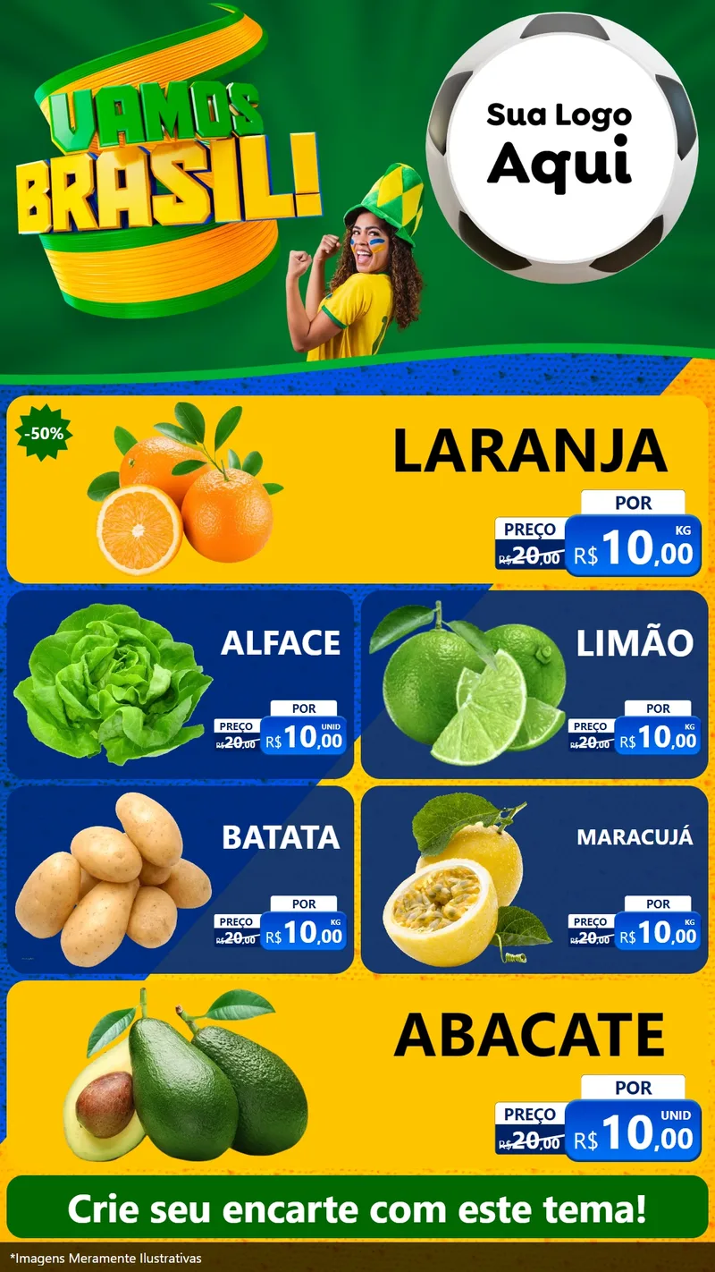 Modelo de TV para TV Vertical com o tema Vamos Brasil - Copa para Hortifrúti