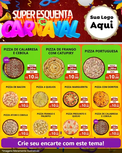 Modelo de Rede Social para Feed Instagram com o tema Super Esquenta de Carnaval para Pizzaria