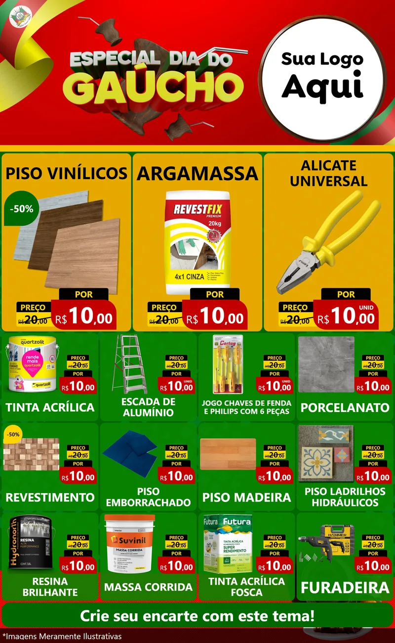 Modelo de Encarte para Encarte Grande com o tema Especial Dia do Gaúcho para Material para Construção