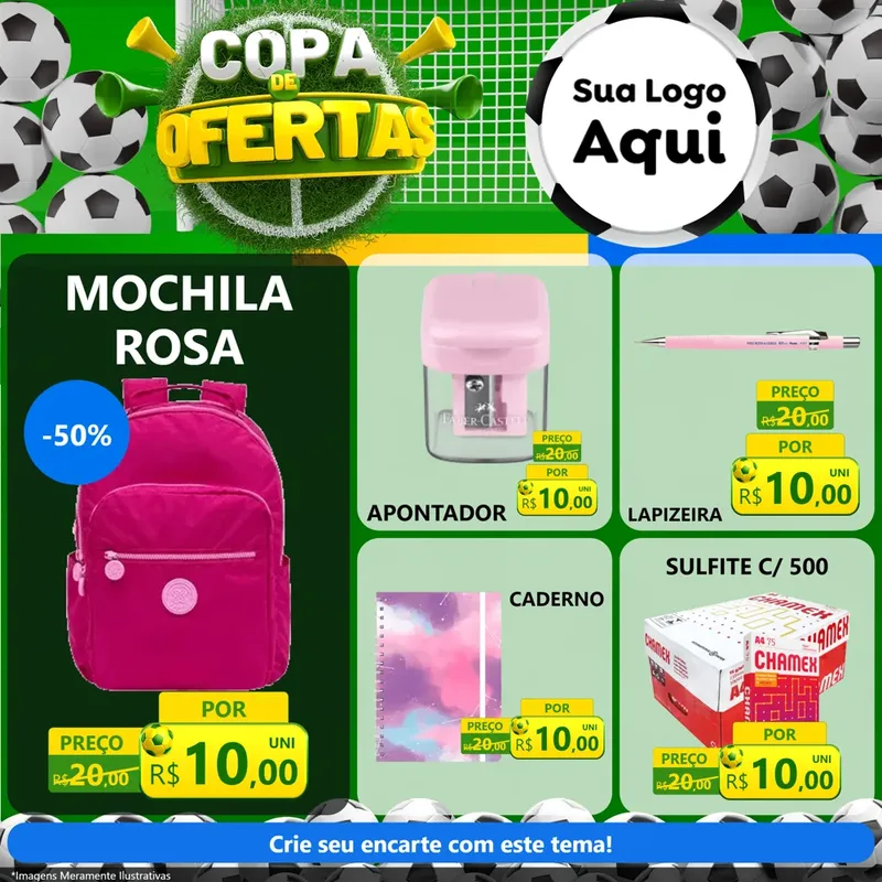 Modelo de Rede Social para Feed Facebook com o tema Copa De Ofertas para Papelaria