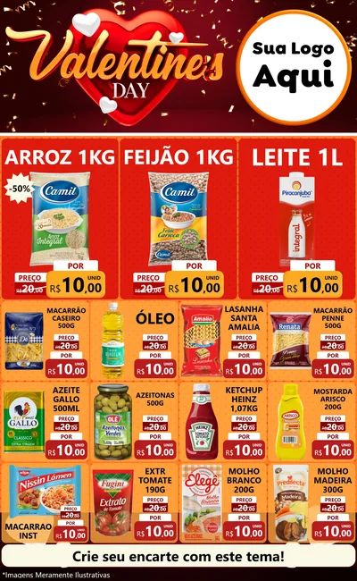 Modelo de Encarte para Encarte Grande com o tema Valentine's Day para Supermercado
