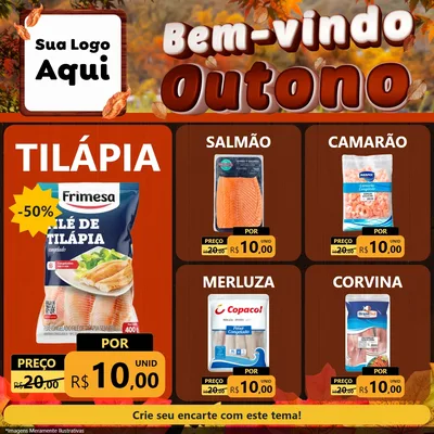 Modelo de Rede Social para Feed Facebook com o tema Bem-vindo Outono para Peixaria