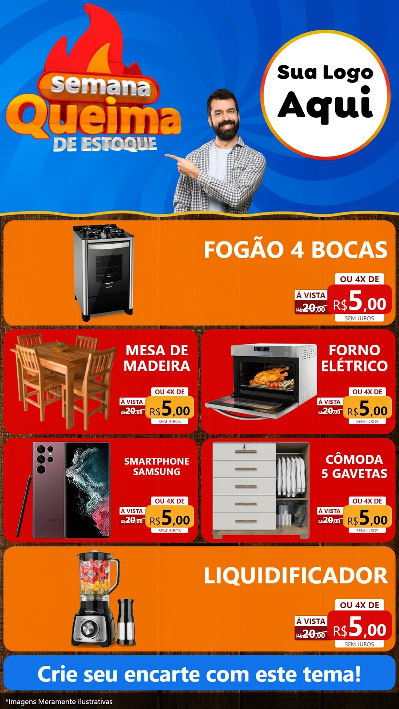 Modelo de TV para TV Vertical com o tema Semana Queima de Estoque para Móveis e Eletro