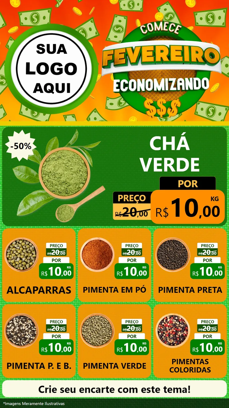 Modelo de Rede Social para Stories com o tema Comece Fevereiro Economizando para Produtos Naturais