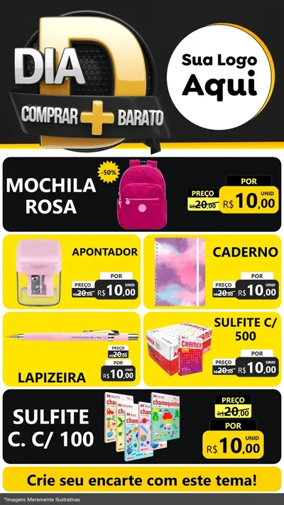 Modelo de TV para TV Vertical com o tema Dia D Mais Economia para Papelaria