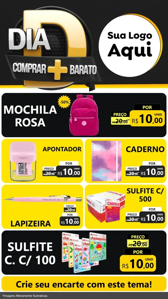 Modelo de TV para TV Vertical com o tema Dia D Mais Economia para Papelaria