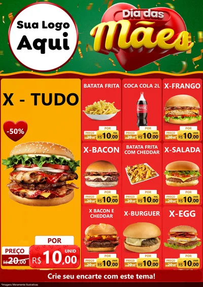 Modelo de Encarte para Encarte A4 Vertical com o tema Dia das Mães para Hamburgueria