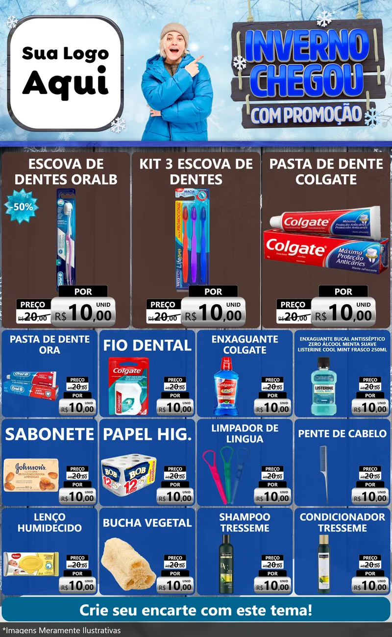Modelo de Encarte para Encarte Grande com o tema Inverno Chegou Com Promoção para Higiene Pessoal