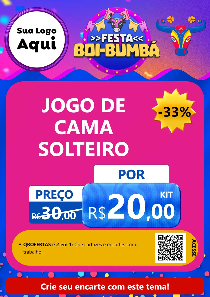 Modelo de Cartaz para Cartaz A4 Vertical com o tema Festa Boi-Bumbá para Cama, Mesa e Banho