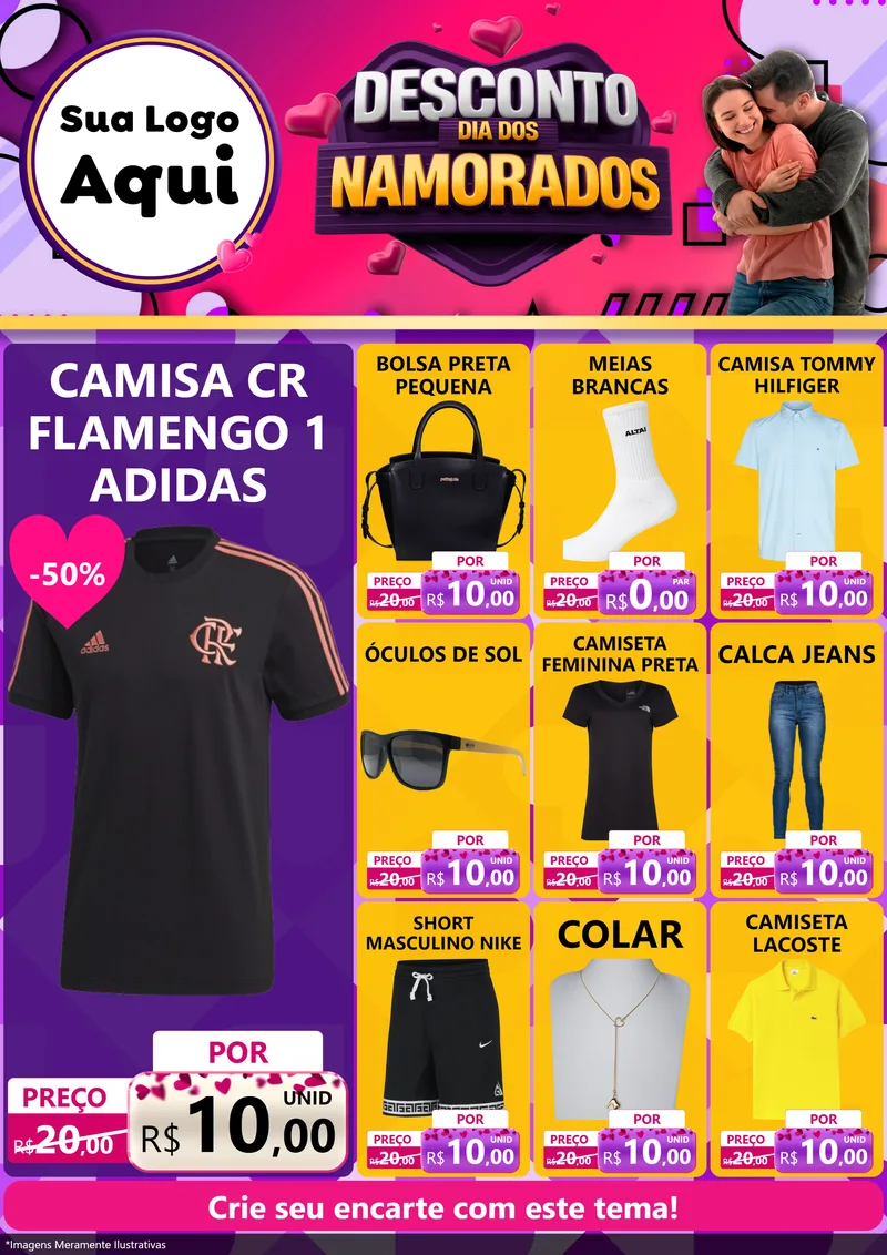 Modelo de Encarte para Encarte A4 Vertical com o tema Desconto Dia dos Namorados para Roupas e acessórios