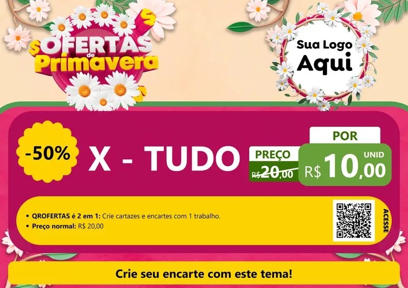 Modelo de Cartaz para Cartaz A4 Horizontal com o tema Ofertas de Primavera para Hamburgueria