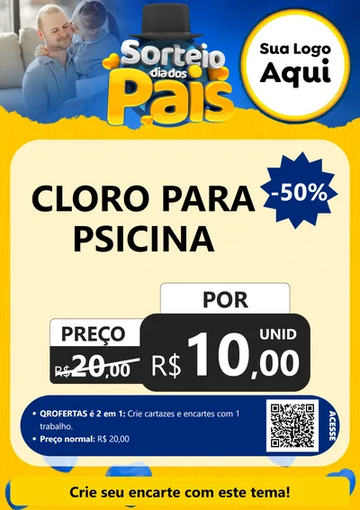 Modelo de Cartaz para Cartaz A4 Vertical com o tema Sorteio Dia Dos Pais para Produtos para Piscina