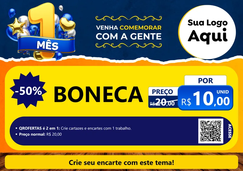 Modelo de Cartaz para Cartaz A4 Horizontal com o tema Um Mês de Aniversário para Brinquedos
