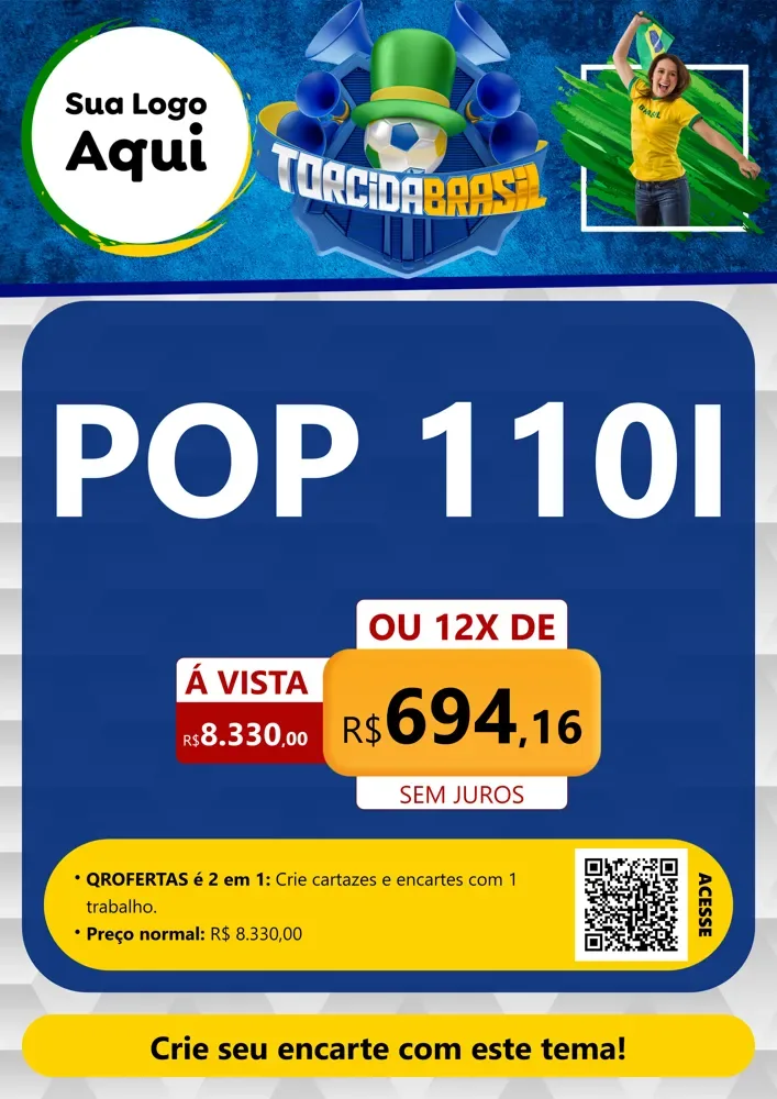 Modelo de Cartaz para Cartaz A4 Vertical com o tema Torcida Brasil - Copa para Concessionaria de Motos