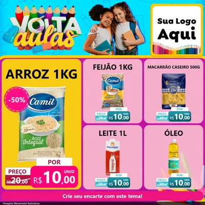Modelo de Rede Social para Feed Facebook com o tema Volta às Aulas para Supermercado