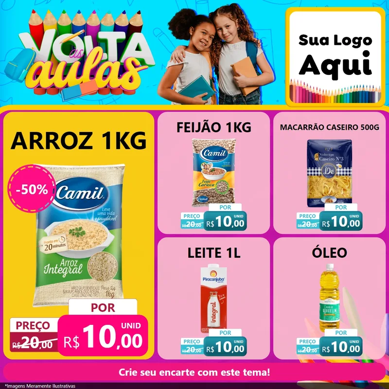 Modelo de Rede Social para Feed Facebook com o tema Volta às Aulas para Supermercado