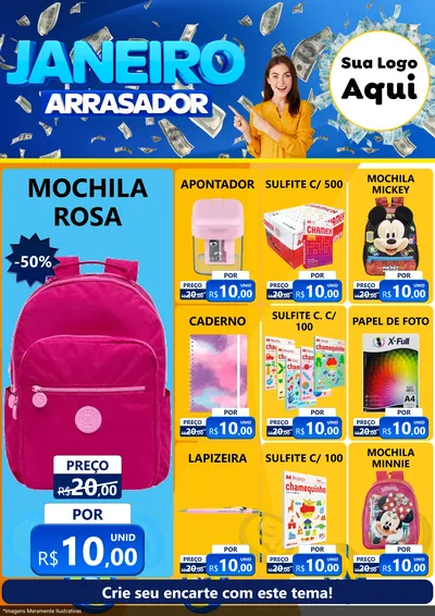 Modelo de Encarte para Encarte A4 Vertical com o tema Janeiro Arrasador para Papelaria