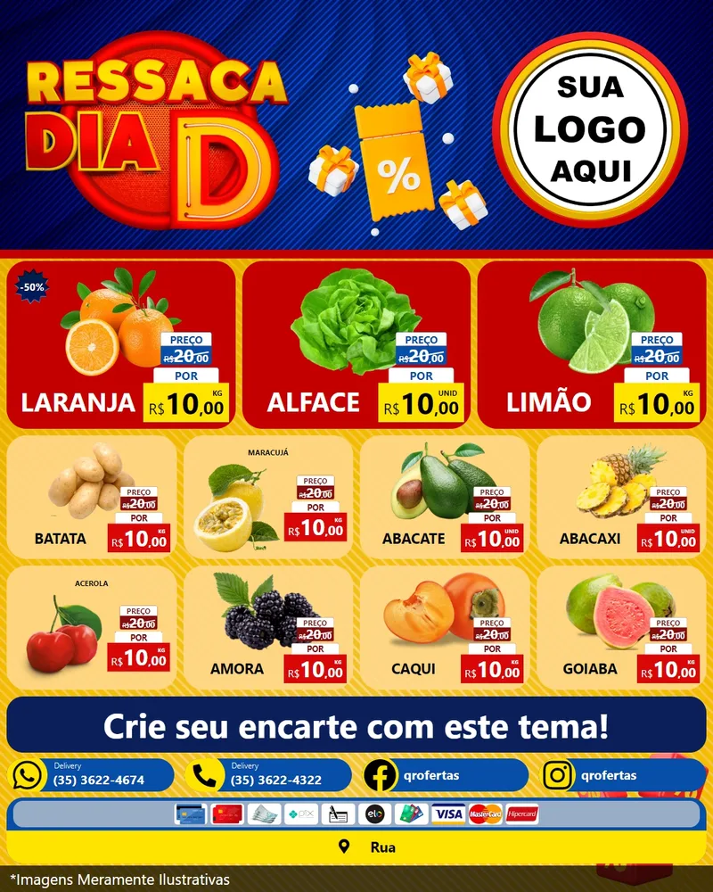 Modelo de Rede Social para Feed Instagram com o tema Ressaca Dia D para Hortifrúti