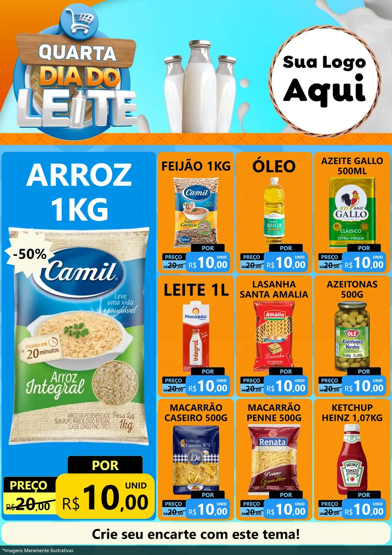 Modelo de Encarte para Encarte A4 Vertical com o tema Quarta Dia do Leite para Supermercado