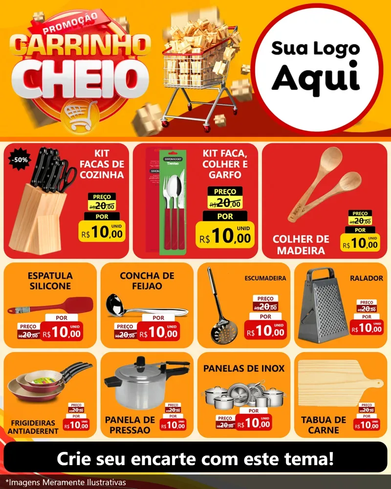 Modelo de Rede Social para Feed Instagram com o tema Promoção carrinho cheio para Utilidades Domésticas