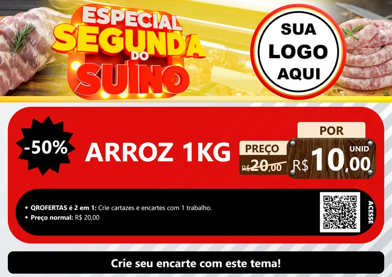 Modelo de Cartaz para Cartaz A4 Horizontal com o tema Especial Segunda do Suíno para Supermercado
