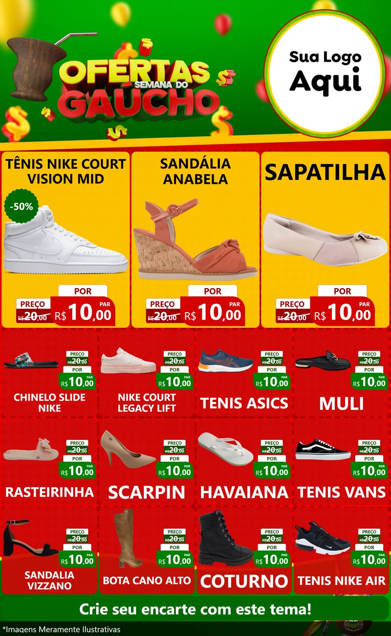Modelo de Encarte para Encarte Grande com o tema Ofertas Semana Do Gaúcho para Calçados