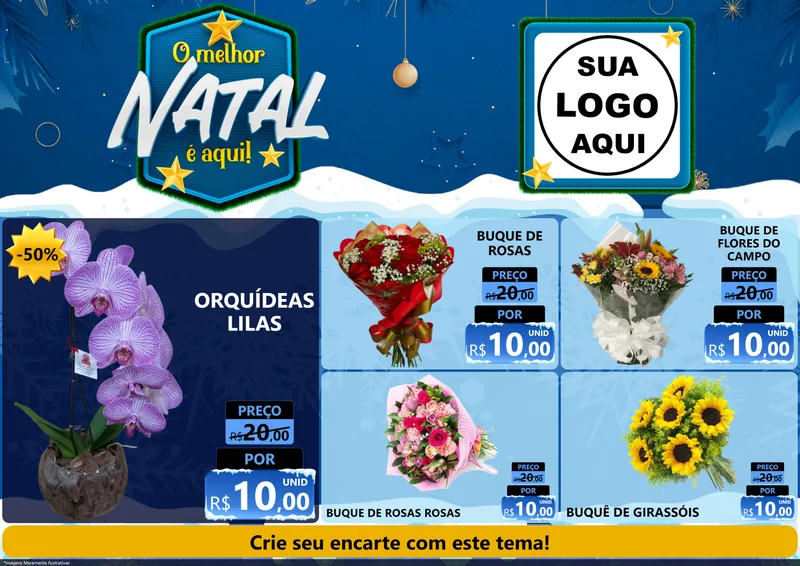 Modelo de Encarte para Encarte A4 Horizontal com o tema O Melhor Natal É Aqui! para Floricultura e jardim
