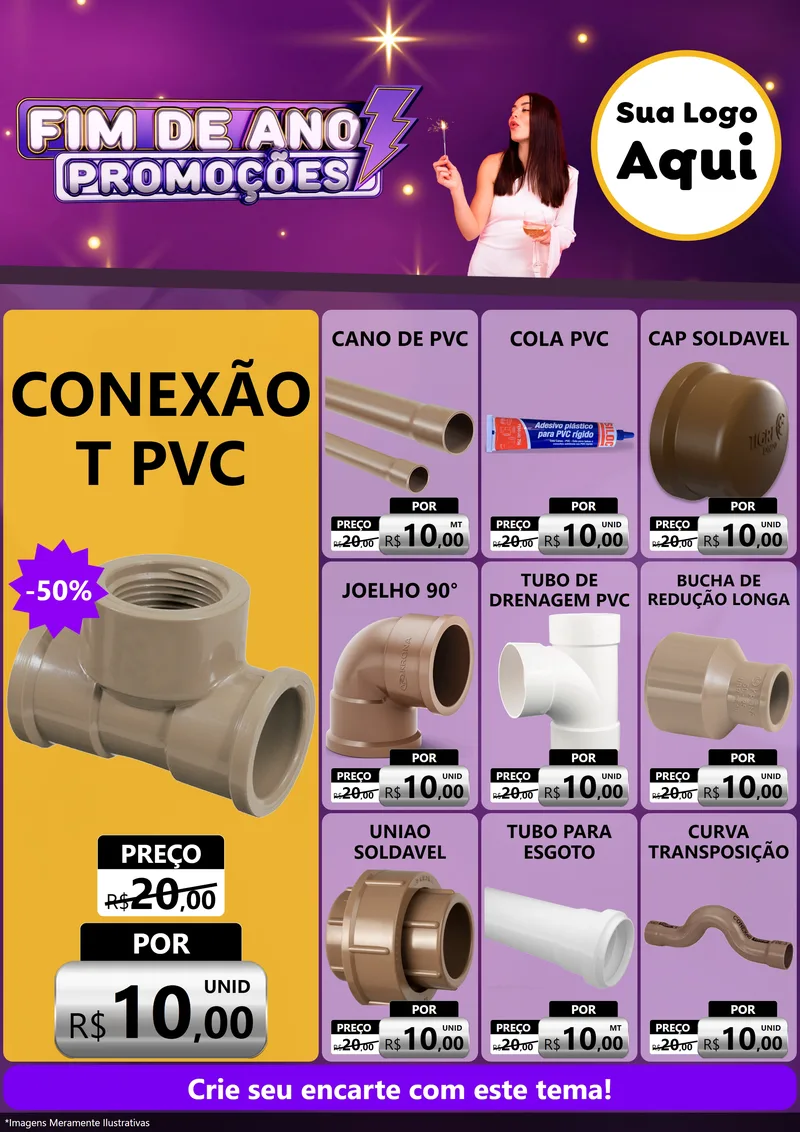 Modelo de Encarte para Encarte A4 Vertical com o tema Fim de Ano Promoções para Tubos e conexões