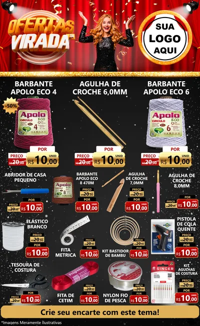 Modelo de Encarte para Encarte Grande com o tema Ofertas da Virada para Armarinho e Aviamentos