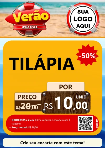 Modelo de Cartaz para Cartaz A4 Vertical com o tema Verão Imbatível para Peixaria