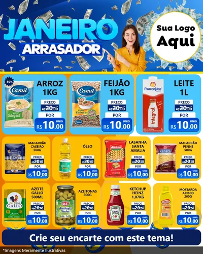 Modelo de Rede Social para Feed Instagram com o tema Janeiro Arrasador para Supermercado