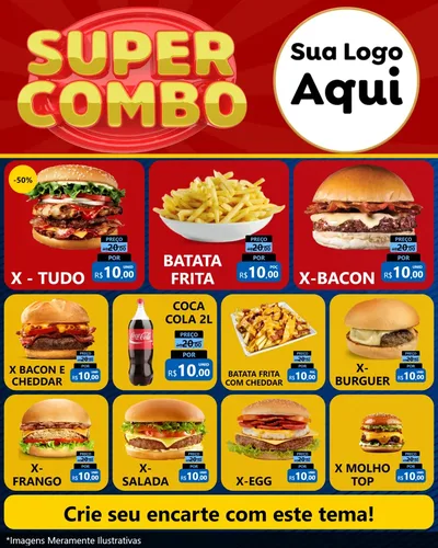 Modelo de Rede Social para Feed Instagram com o tema Super Combo para Hamburgueria