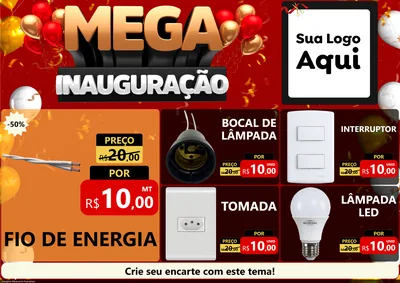 Modelo de Encarte para Encarte A4 Horizontal com o tema Mega Inauguração para Materiais Elétricos